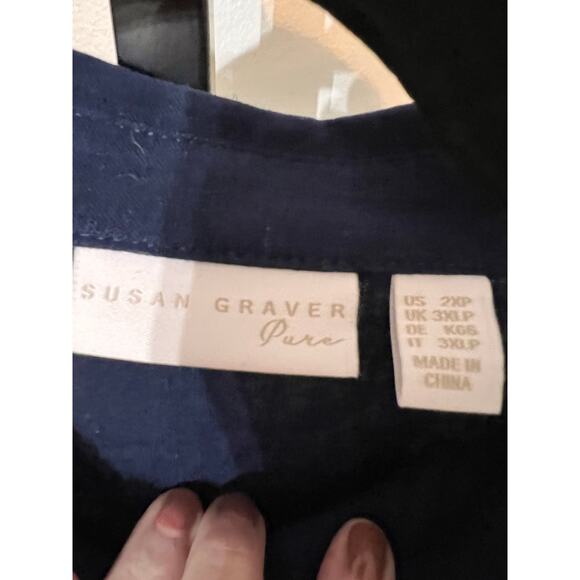 Susan Graver Pure Linen Blend Long Sleeve Button-Up Shirt Navy Women's 2XP NWOT - Picture 3 of 7